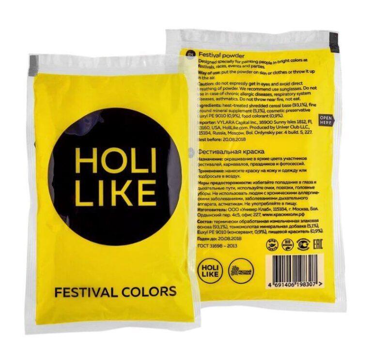 Краски холи желтые пакет 100 г Holi Like
